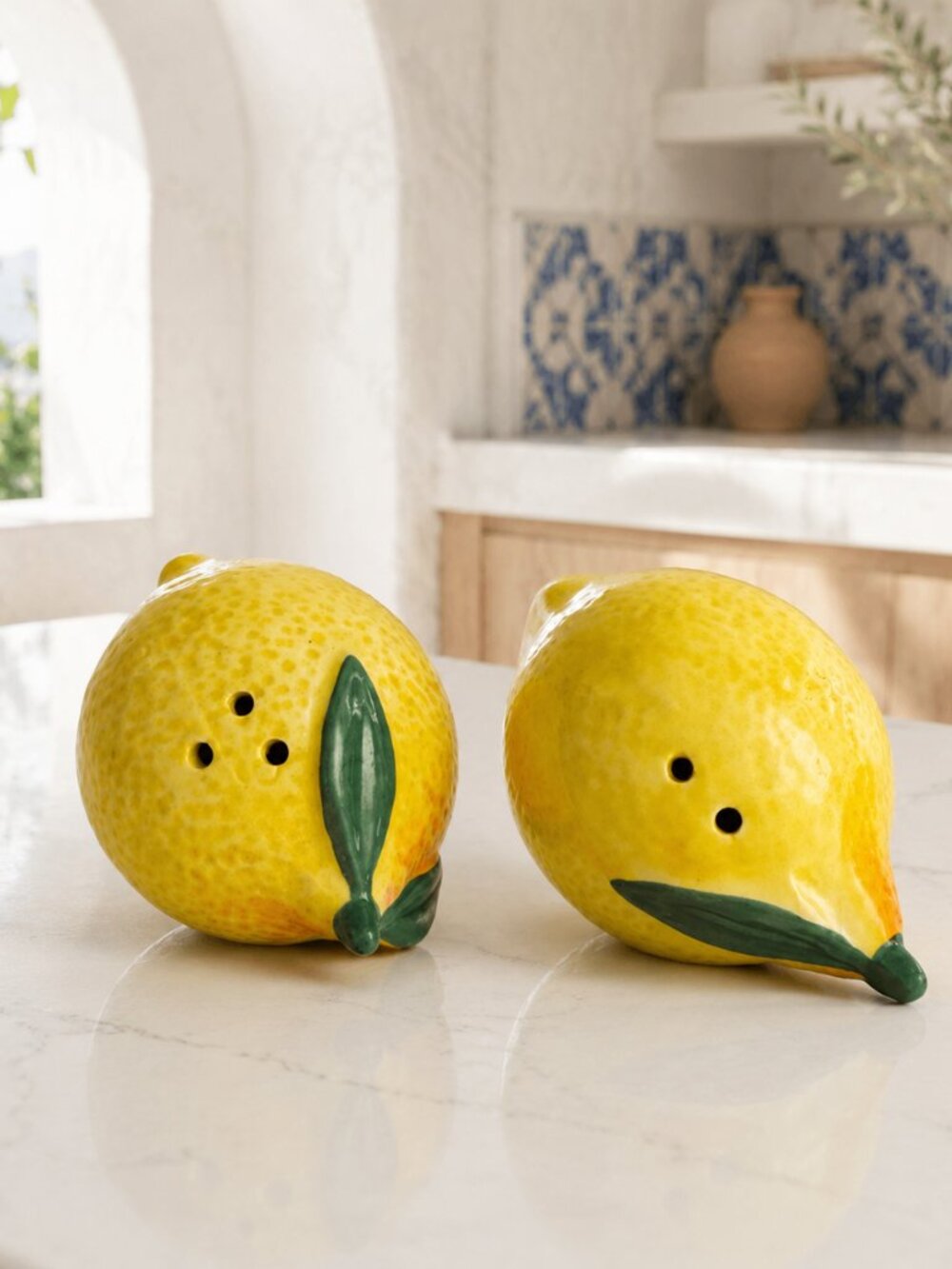 NEW Lemon-Shaped Ceramic Salt & Pepper Shaker Set - Yellow